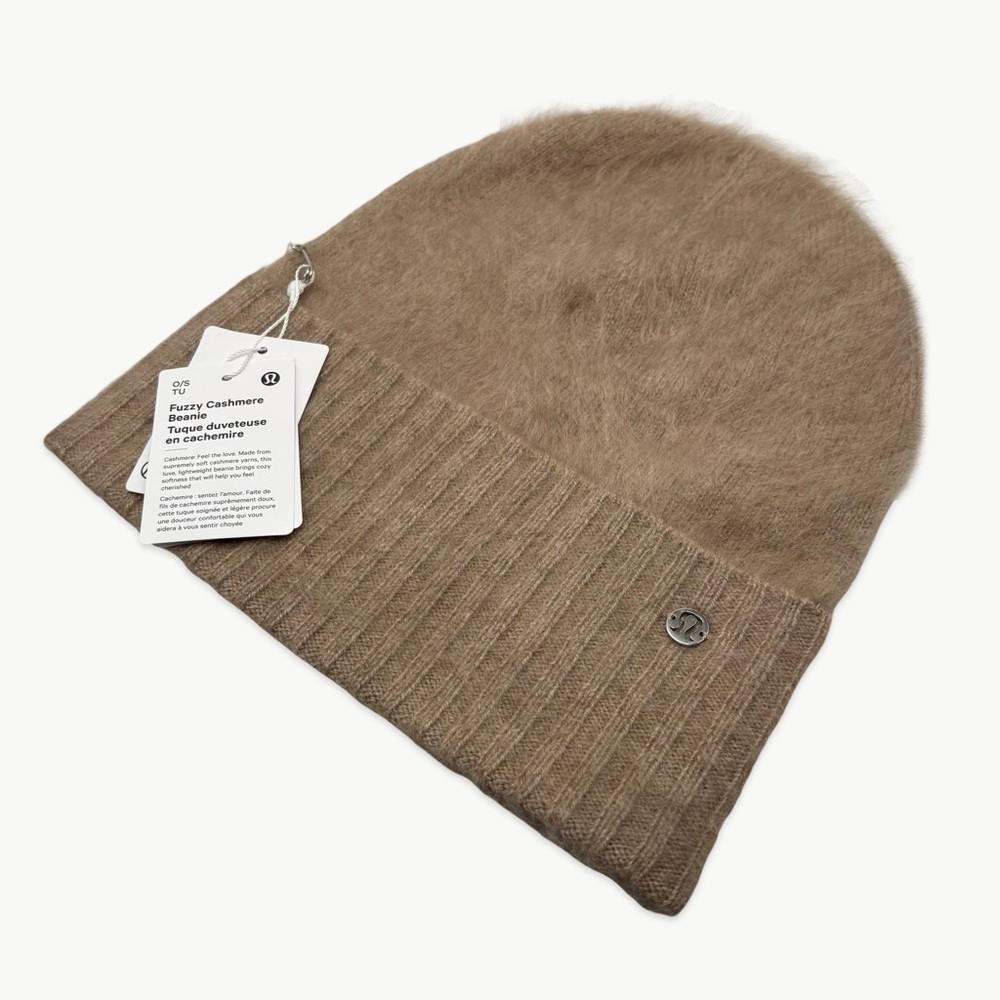 Lululemon 100% Cashmere Fuzzy Beanie OS Heathered Nutmeg Cozy Minimal NWT - Picture 3 of 10
